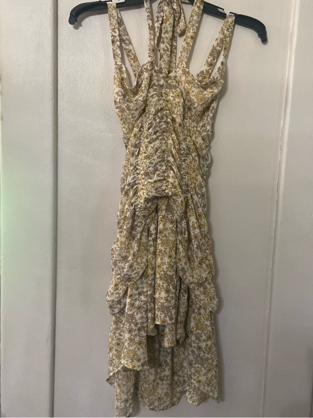Floral Ruffle Tiered Sundress in Cream and Yellow